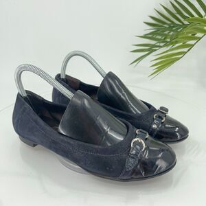 AGL Ballet Flat Shoes Women's 37.5 7.5 Black Blue Metallic Fabric Cap Toe Loafer